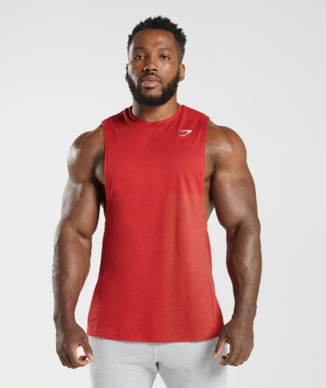 Men's Gymshark React Drop Arm Tanks Red | NZ 7ZLSVA